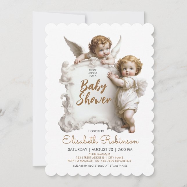 Angels Baby Shower Personalised Invitation (Front)