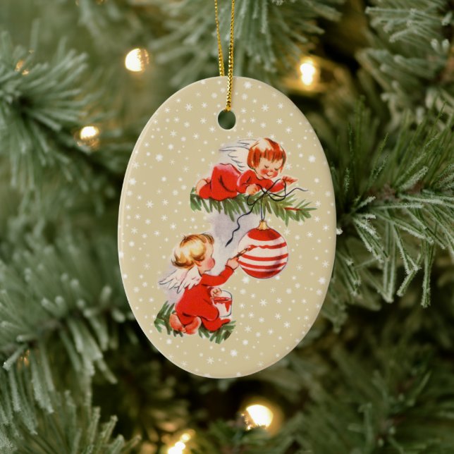 Angels Decorating the Christmas Tree Ceramic Ornam Decoration (Tree)