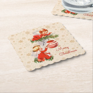 Angels Decorating the Christmas Tree Coaster