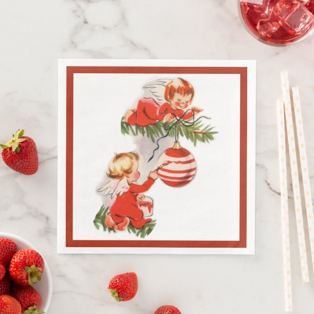Angels Decorating the Christmas Tree Napkin (Insitu)