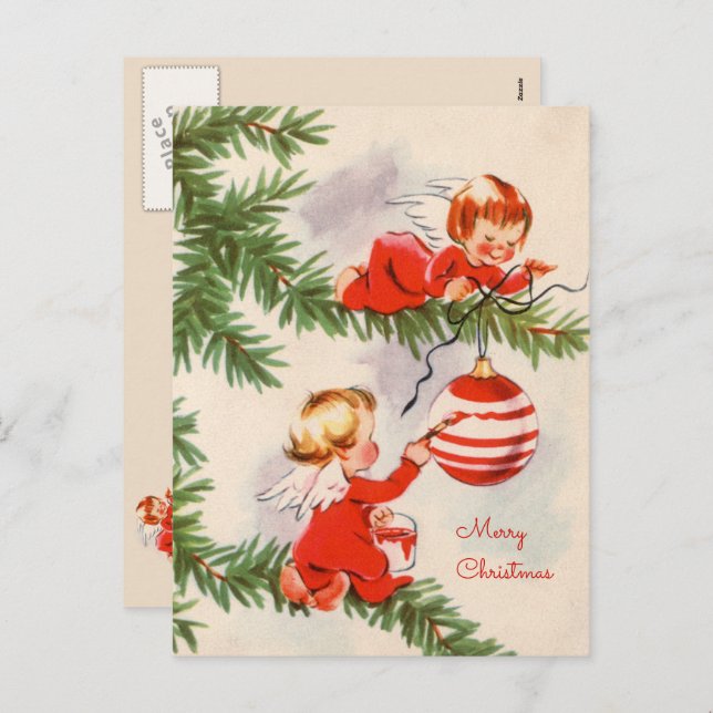 Angels Decorating the Christmas Tree Postcard (Front/Back)