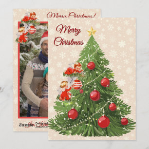 Angels Decorating the Tree   Creme Holiday Card