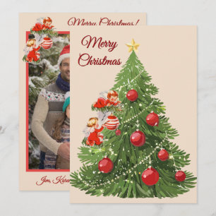 Angels Decorating the Tree   Creme Holiday Card