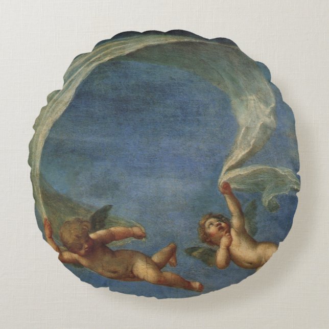 Angels Detail from Adonis Led by Cupids by Albani Round Cushion (Front)