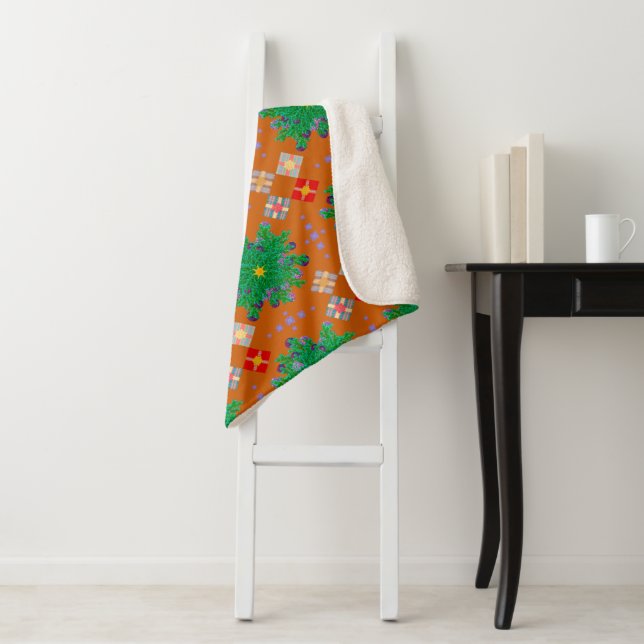 Angels Eye View Canvas Galaxies Deep Orange Sherpa Blanket (In Situ)