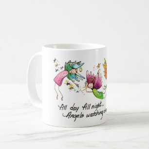 Angels Flying Happily “All Day” Watercolor Ske Coffee Mug