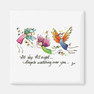 Angels Flying Happily “All Day” Watercolor Ske Magnet