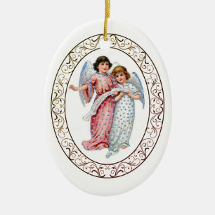 Angels In Pink And Blue Ceramic Tree Decoration
