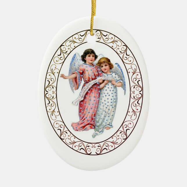 Angels In Pink And Blue  Ceramic Tree Decoration (Front)