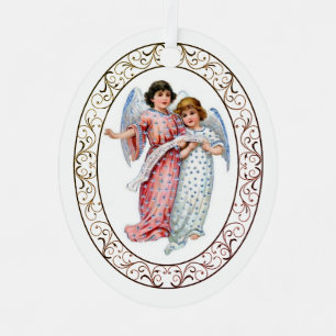 Angels In Pink And Blue Metal Tree Decoration