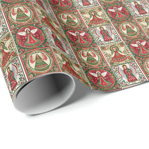 Angels Inspired by Christmas Folk Art Roll Wrapping Paper