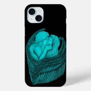 Angels Kissing , black and green Design iPhone 15 Mini Case