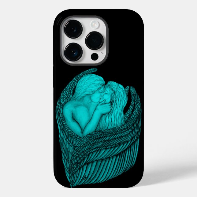 Angels Kissing , black and green Design Case-Mate iPhone Case (Back)