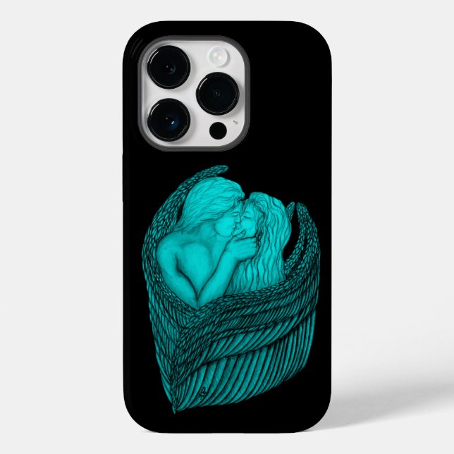 Angels Kissing , black and green Design Case-Mate iPhone Case (Back)