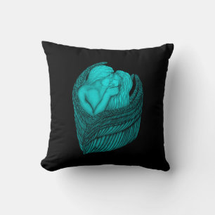 Angels Kissing , black and green Design Cushion