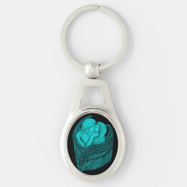 Angels Kissing , black and green Design Key Ring (Front)
