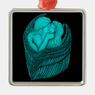 Angels Kissing , black and green Design Metal Tree Decoration