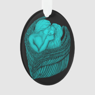 Angels Kissing , black and green Design Ornament