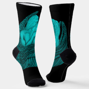 Angels Kissing , black and green Design Socks