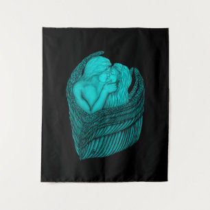 Angels Kissing , black and green Design Tapestry