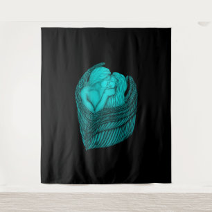 Angels Kissing , black and green Design Tapestry