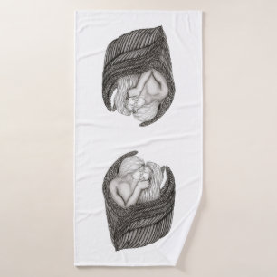 Angels Kissing , black and white Design Bath Towel