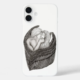 Angels Kissing , black and white Design iPhone 16 Plus Case