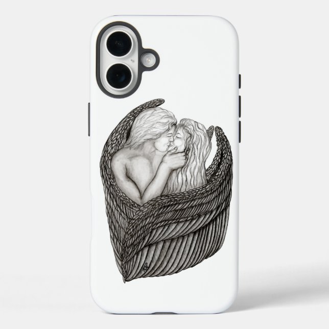 Angels Kissing , black and white Design Case-Mate iPhone Case (Back)