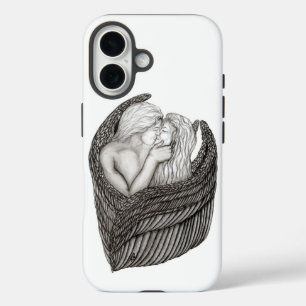 Angels Kissing , black and white Design iPhone 16 Case