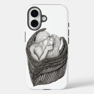 Angels Kissing , black and white Design iPhone 16 Case