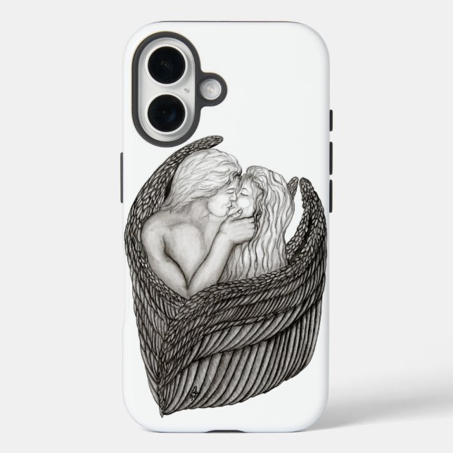 Angels Kissing , black and white Design Case-Mate iPhone Case (Back)