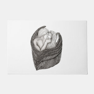 Angels Kissing , black and white Design Doormat