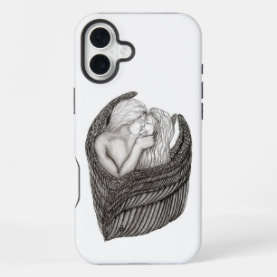 Angels Kissing , black and white Design iPhone 16 Plus Case