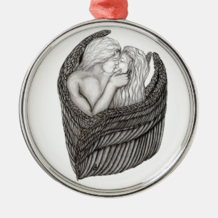 Angels Kissing , black and white Design Metal Tree Decoration