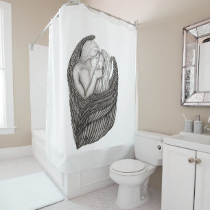 Angels Kissing , black and white Design Shower Curtain