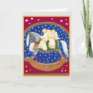 Angels on a rocking horse Christmas Card