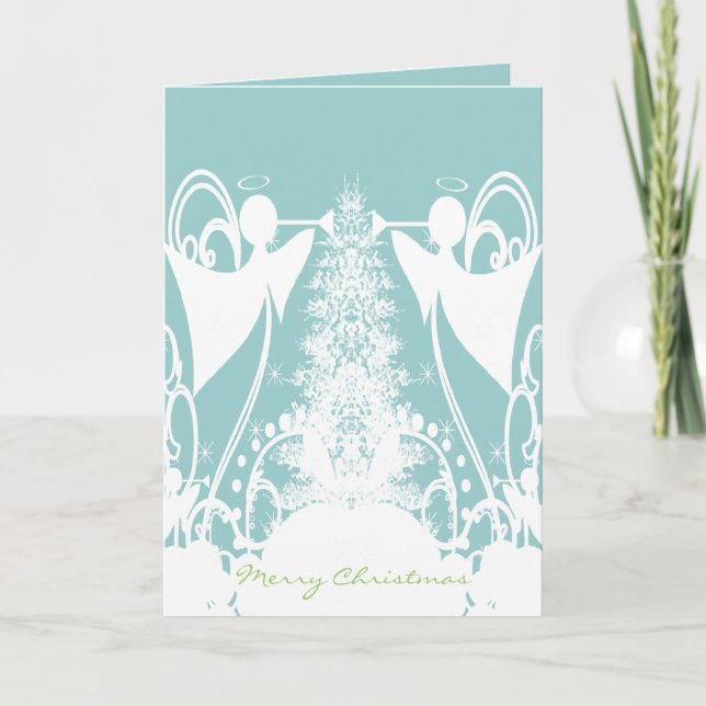 Angels on Green Holiday Card (Front)