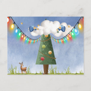 Angels on High Decorated Tree Customisable Text Holiday Postcard