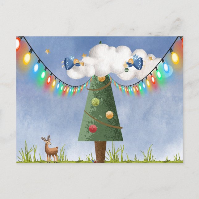Angels on High Decorated Tree Customisable Text  Holiday Postcard (Front)