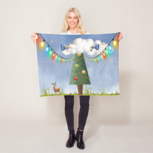 Angels on High Decorating Christmas Tree Fleece Blanket