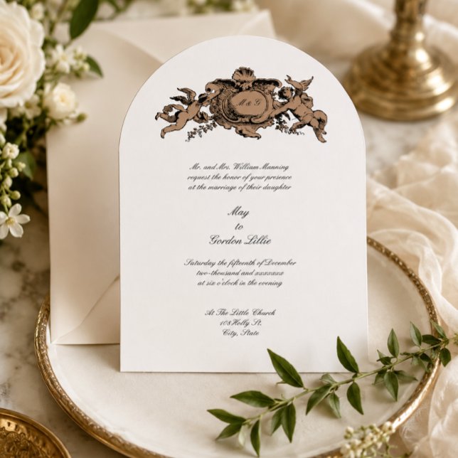 Angels or Cherubs Baroque Rococo Cartouche Wedding Invitation (Creator Uploaded)
