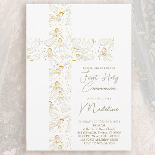 angels pattern cross First Holy Communion Invitation