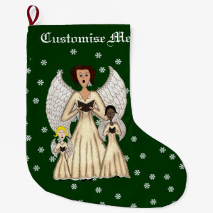 Angels Singing Carols (Gold) Large Christmas Stocking