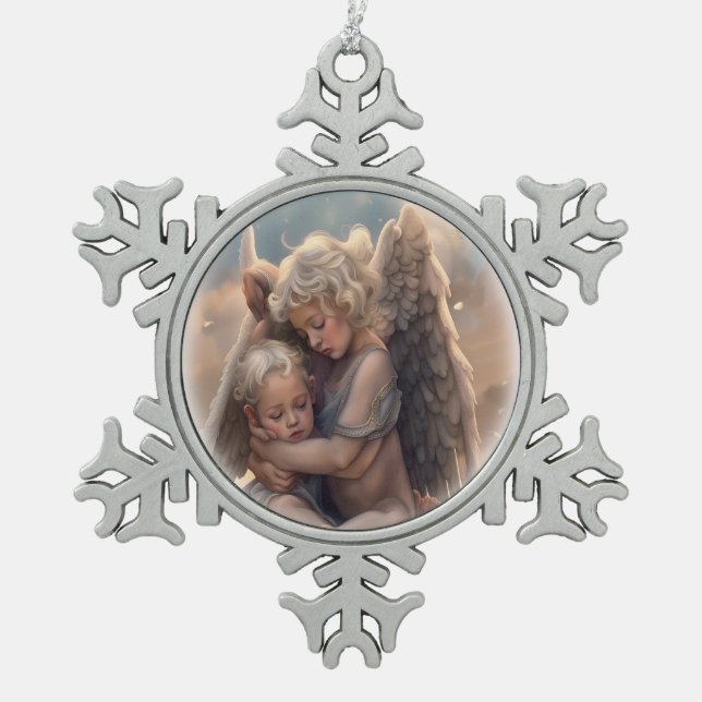 Angels Snowflake Pewter Christmas Ornament (Front)