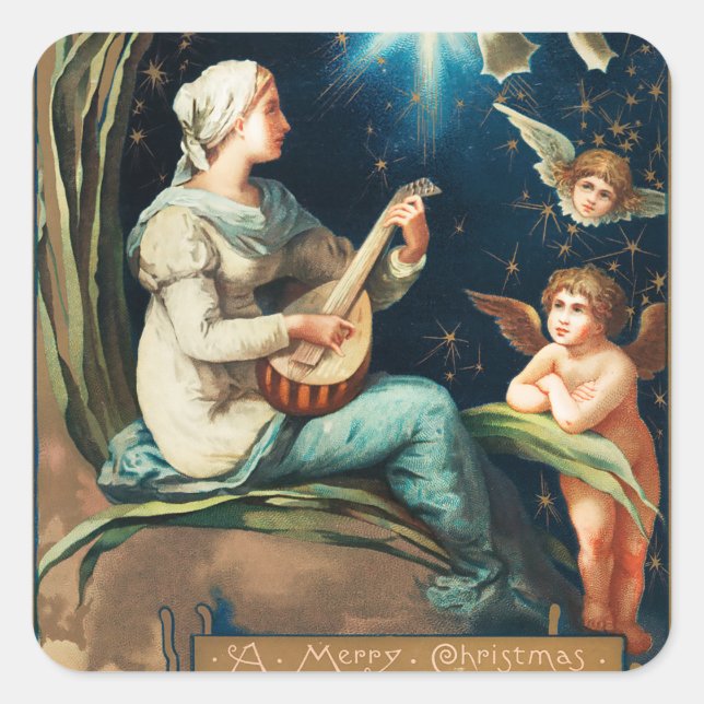 Angels, Stars, Women, the Moon Christmas Religious Square Sticker (Front)