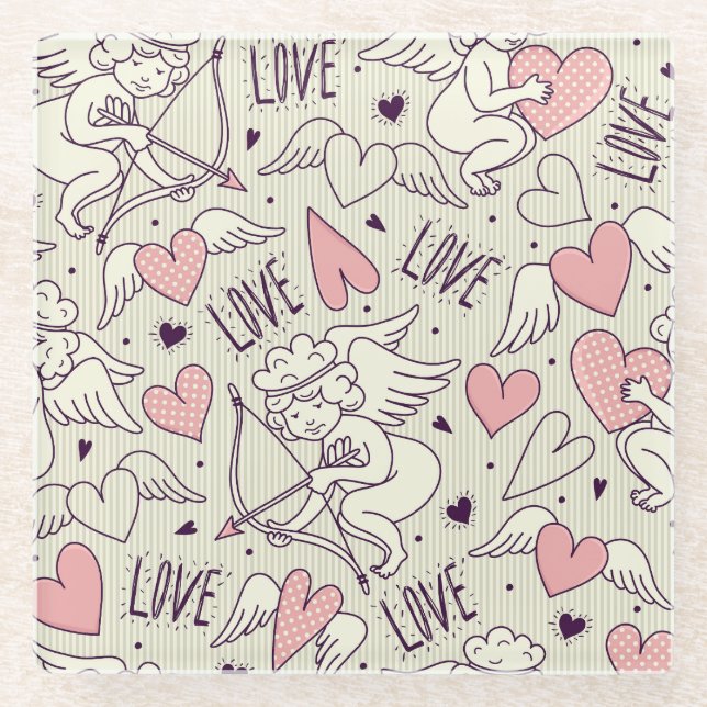 Angels, Valentine's Day, love pattern. Glass Coaster (Front)