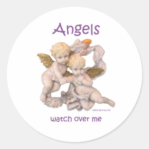 Angels Watch Over Me Classic Round Sticker