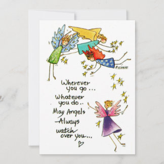 Angels Watch Over You Colourful Watercolor Sketch Holiday Card