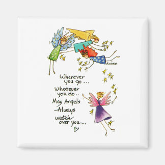 Angels Watch Over You Colourful Watercolor Sketch  Magnet