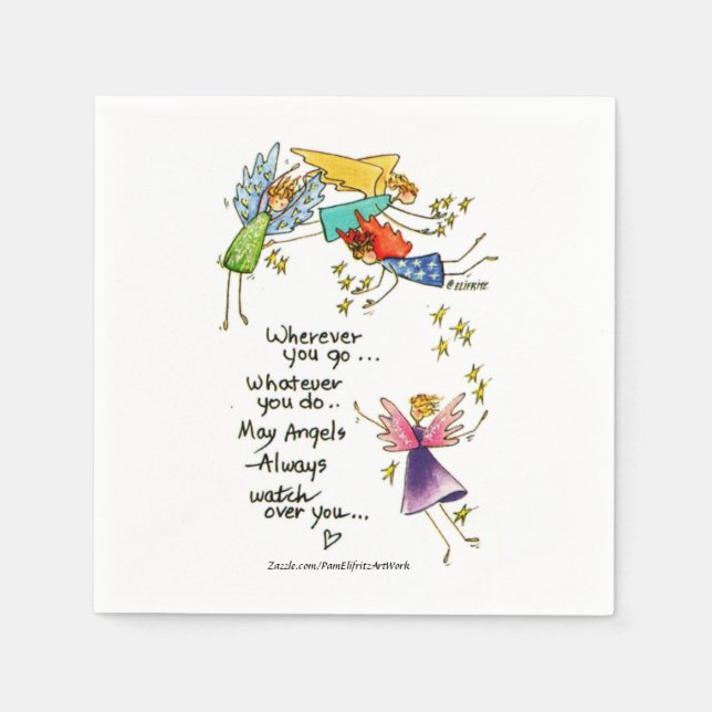 Angels Watch Over You Colourful Watercolor Sketch Napkin (Front)